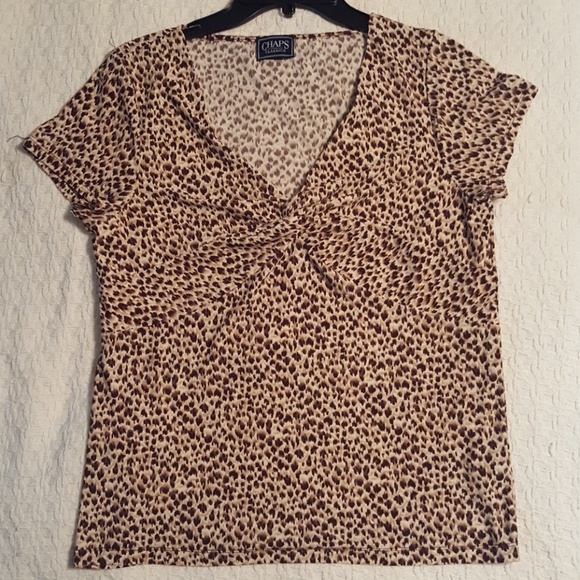 Chaps 2pc leopard print top & brown ruffled skirt - Picture 2 of 5